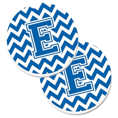 Carolines Treasures Letter E Chevron Blue and White  Cup Holder Car Coaster, PK2 CJ1056-ECARC